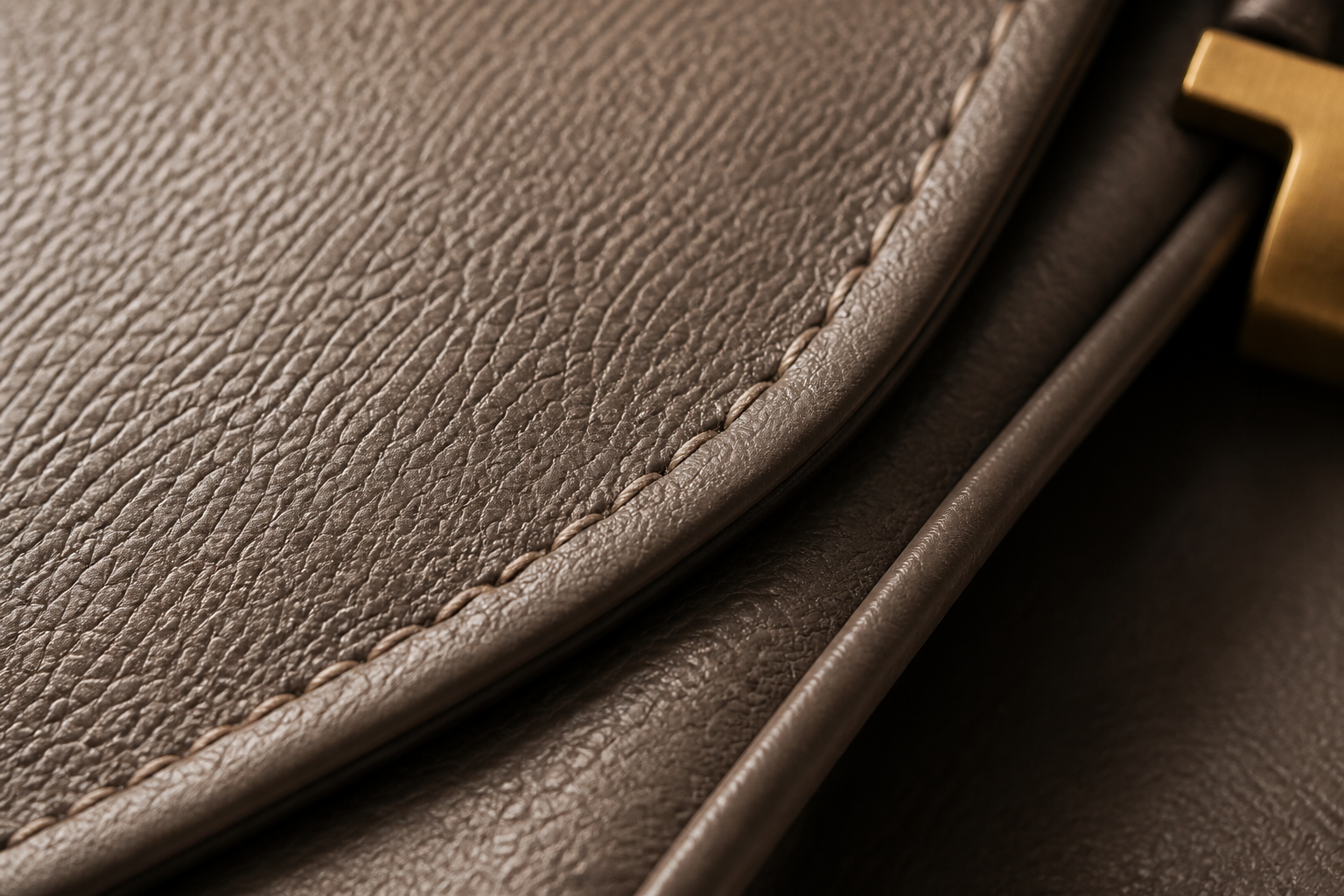 Close view of hand-finished leather stitching